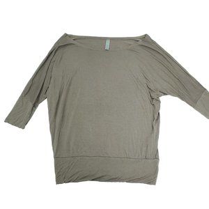 Simlu Top Shirt Womens Small Brown Nude Dolman Sleeve Banded Waist Boat Round